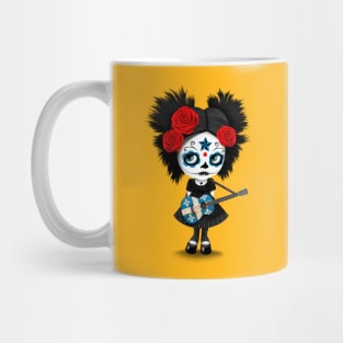 Sugar Skull Girl Playing Quebec Flag Guitar Mug